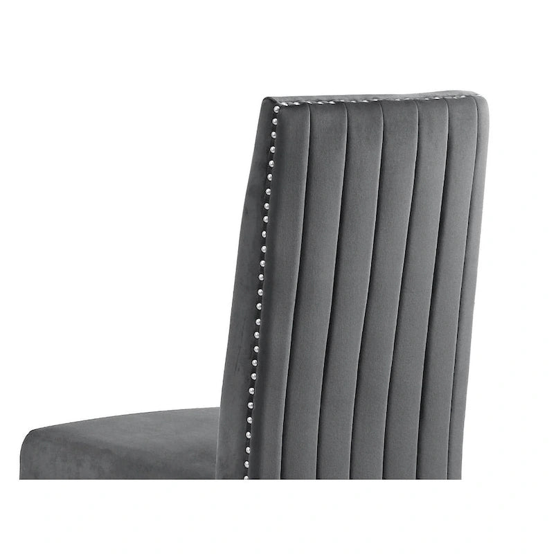 Chaise de salle à manger « Best Quality Furniture » avec dossier plissé, clous décoratifs et pieds chromés (lot de 2)