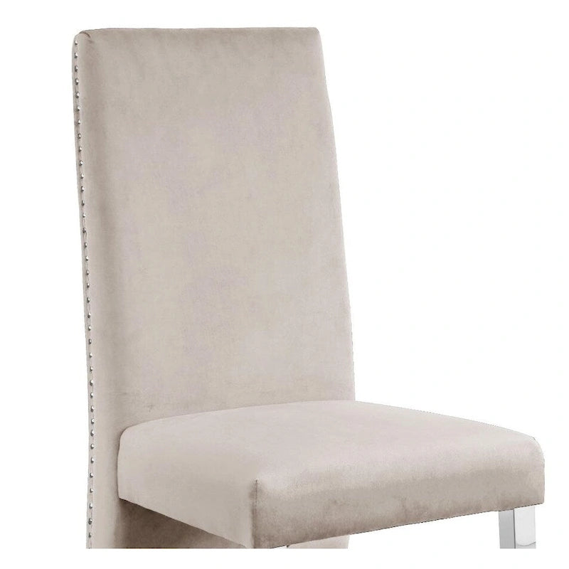 Chaise de salle à manger « Best Quality Furniture » avec dossier plissé, clous décoratifs et pieds chromés (lot de 2)