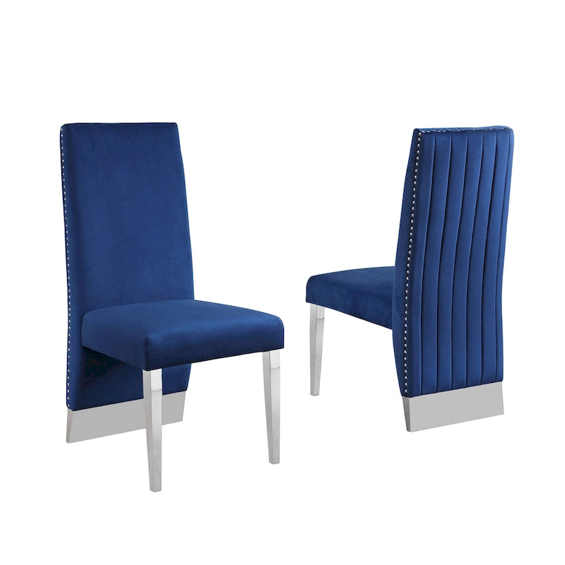 Chaise de salle à manger « Best Quality Furniture » avec dossier plissé, clous décoratifs et pieds chromés (lot de 2)