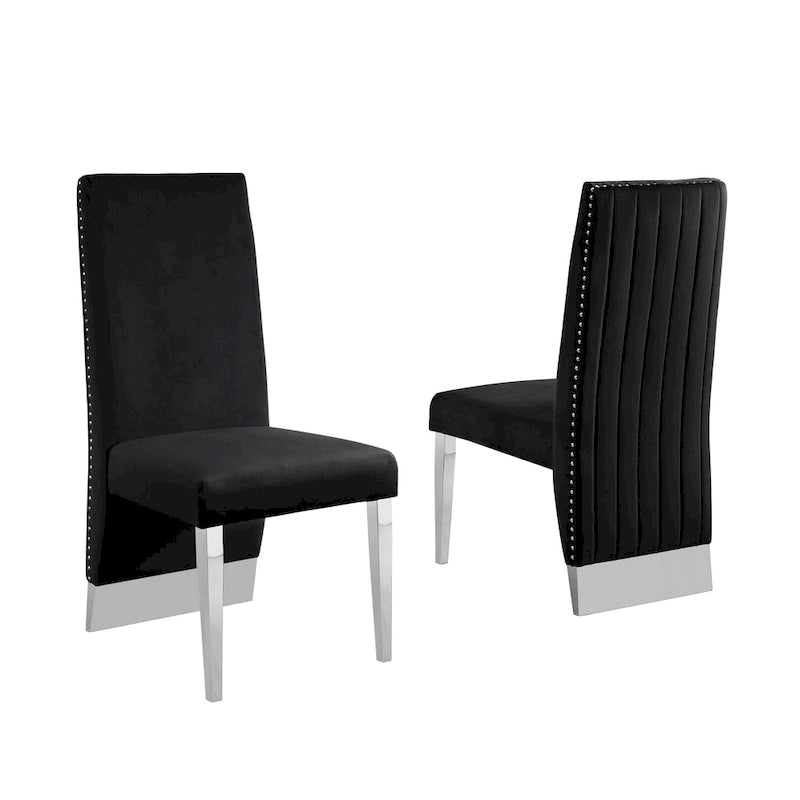 Chaise de salle à manger « Best Quality Furniture » avec dossier plissé, clous décoratifs et pieds chromés (lot de 2)
