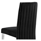 Chaise de salle à manger « Best Quality Furniture » avec dossier plissé, clous décoratifs et pieds chromés (lot de 2)