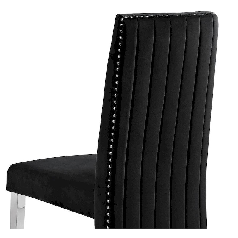 Chaise de salle à manger « Best Quality Furniture » avec dossier plissé, clous décoratifs et pieds chromés (lot de 2)