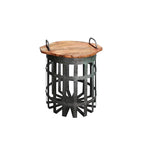 Table d'appoint industrielle en treillis galvanisé avec couvercle rond et poignées, lot de 2, gris et marron