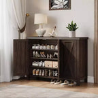 Meuble à chaussures 4 niveaux Coolmee avec portes, meuble à chaussures de style fermier de 89 cm pour entrée, grand meuble de rangement à chaussures pour salon ou couloir