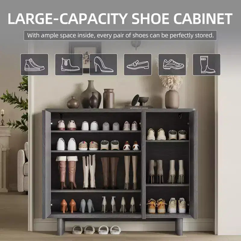 Meuble à chaussures de 46 pouces avec porte cannelée, rangement à 5 niveaux avec 4 étagères réglables, organisateur de chaussures rustique pour entrée, couloir, salon