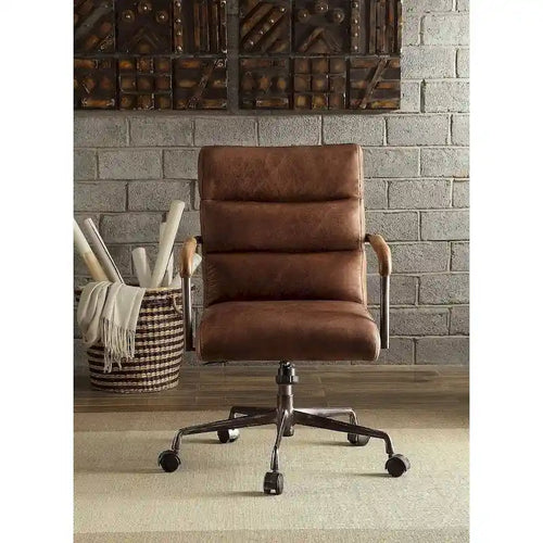 Chaise de bureau de direction ACME Harith, cuir pleine fleur marron rétro