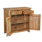 Console Cabinet en Bois de Mangue Style Ferme Artisanale avec 2 Tiroirs et 2 Portes de Rangement, 39 Pouces, Marron Rustique