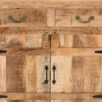 Console Cabinet en Bois de Mangue Style Ferme Artisanale avec 2 Tiroirs et 2 Portes de Rangement, 39 Pouces, Marron Rustique