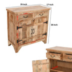 Console Cabinet en Bois de Mangue Style Ferme Artisanale avec 2 Tiroirs et 2 Portes de Rangement, 39 Pouces, Marron Rustique