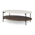 Table basse ovale avec plateau en marbre blanc Larkin et étagère en bois brun foncé