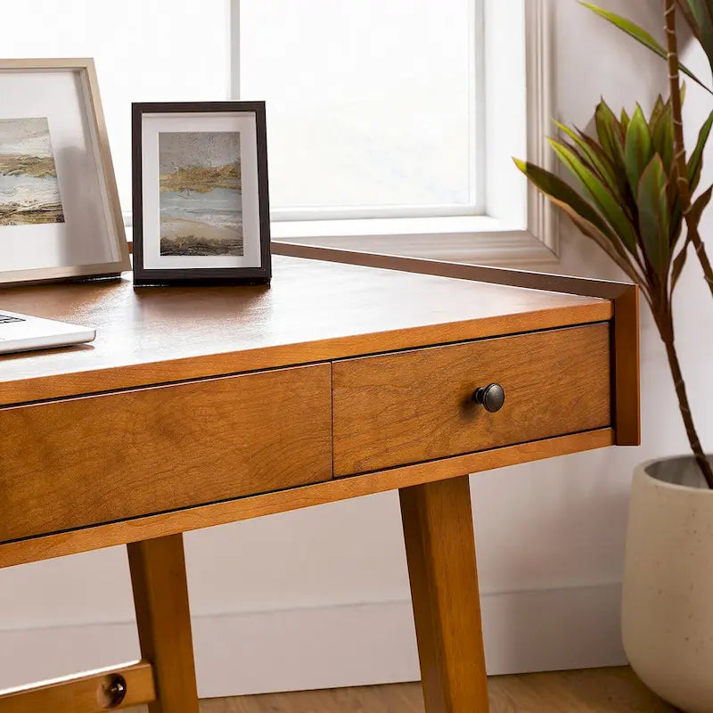 Bureau de direction Mid-century avec tiroir de rangement, gestion des câbles et station de charge