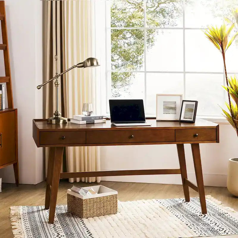 Bureau de direction Mid-century avec tiroir de rangement, gestion des câbles et station de charge