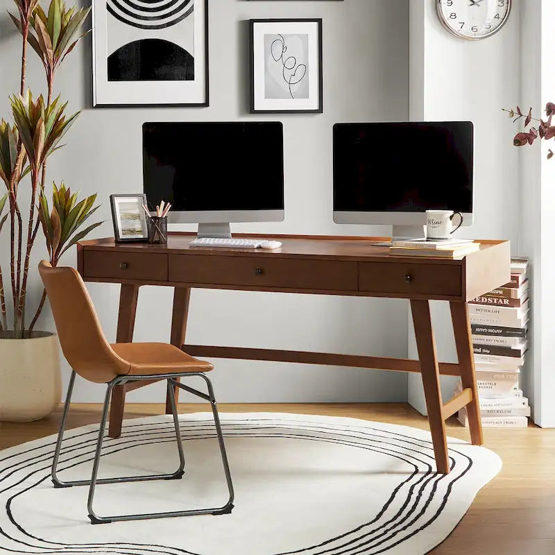 Bureau de direction Mid-century avec tiroir de rangement, gestion des câbles et station de charge