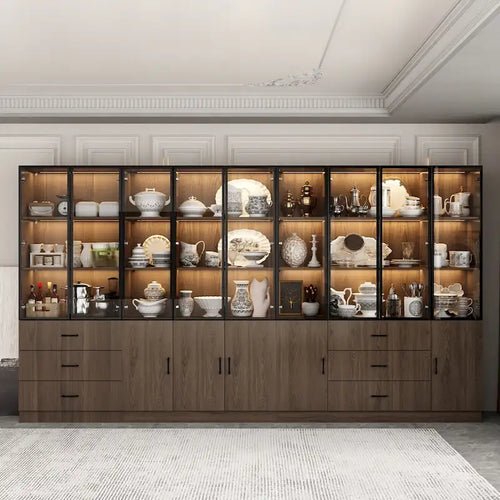 Meuble lumineux personnalisable en aluminium et verre pour buffet/bibliothèque