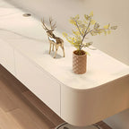 Meuble TV mural flottant moderne en pierre avec rangement, blanc