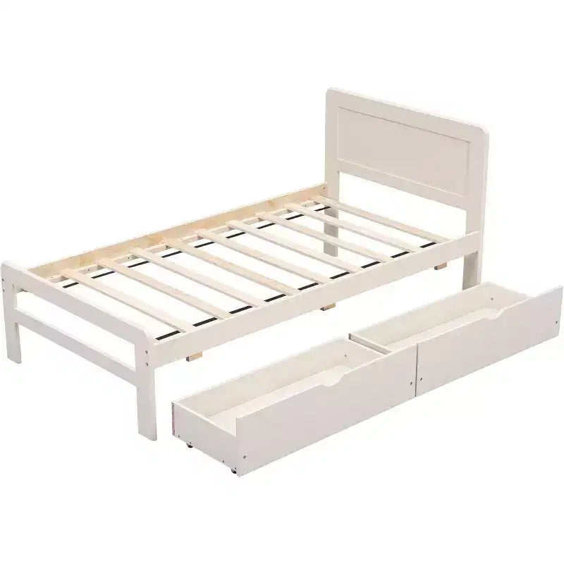 Lit plateforme double Acekool avec 2 tiroirs de rangement gigognes, tête de lit, cadre robuste, aucun sommier tapissier requis, gain de place pour chambre d'enfants ou d'amis