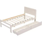 Lit plateforme double Acekool avec 2 tiroirs de rangement gigognes, tête de lit, cadre robuste, aucun sommier tapissier requis, gain de place pour chambre d'enfants ou d'amis