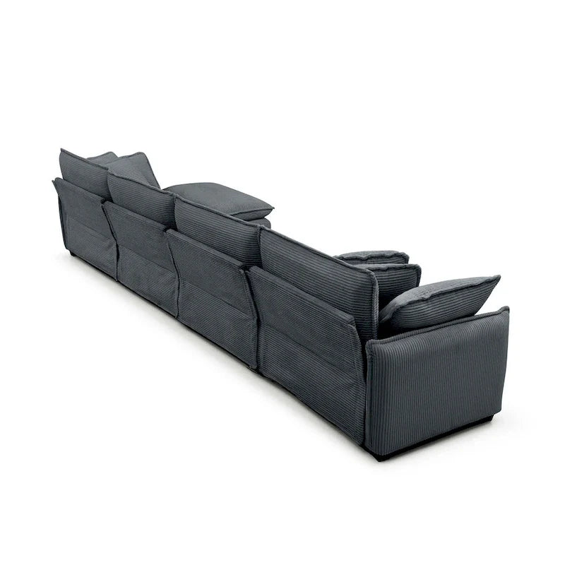 Canapé sectionnel modulaire en velours côtelé 6 places en U surdimensionné avec poufs