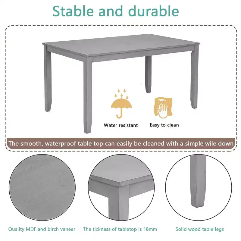 MAYEERTY Table de salle à manger rectangulaire en bois uniquement, table de cuisine grise pour 4 personnes pour petits espaces