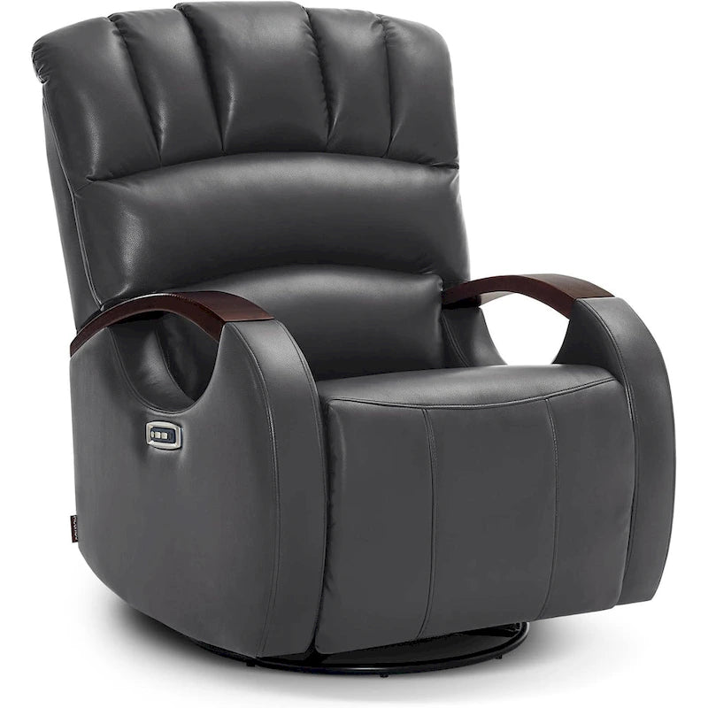 Fauteuil inclinable, pivotant et berçant électrique en similicuir avec appuie-tête réglable pour chambre de bébé, PR616