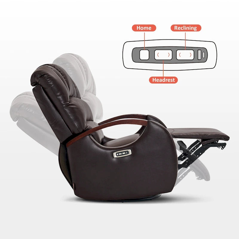 Fauteuil inclinable, pivotant et berçant électrique en similicuir avec appuie-tête réglable pour chambre de bébé, PR616