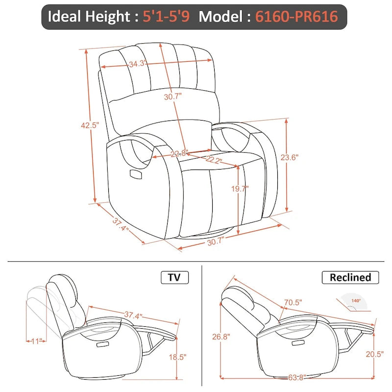 Fauteuil inclinable, pivotant et berçant électrique en similicuir avec appuie-tête réglable pour chambre de bébé, PR616