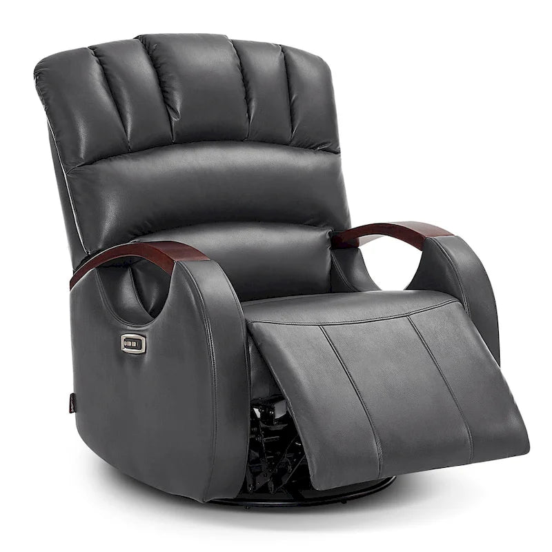 Fauteuil inclinable, pivotant et berçant électrique en similicuir avec appuie-tête réglable pour chambre de bébé, PR616