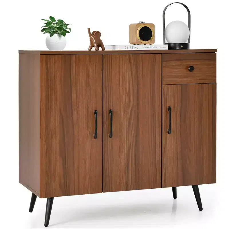 Costway Buffet Cabinet with 3 Doors & Pull-out Drawer Adjustable Shelves Anti-Tipping Kits