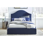 Lit plateforme de rangement capitonné avec jupe en tissu Sur en coloris marine