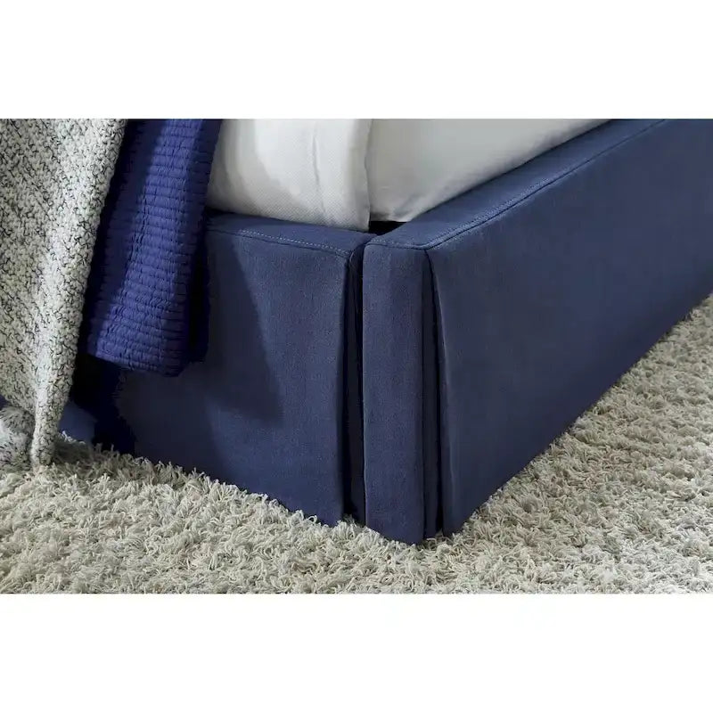 Lit plateforme de rangement capitonné avec jupe en tissu Sur en coloris marine