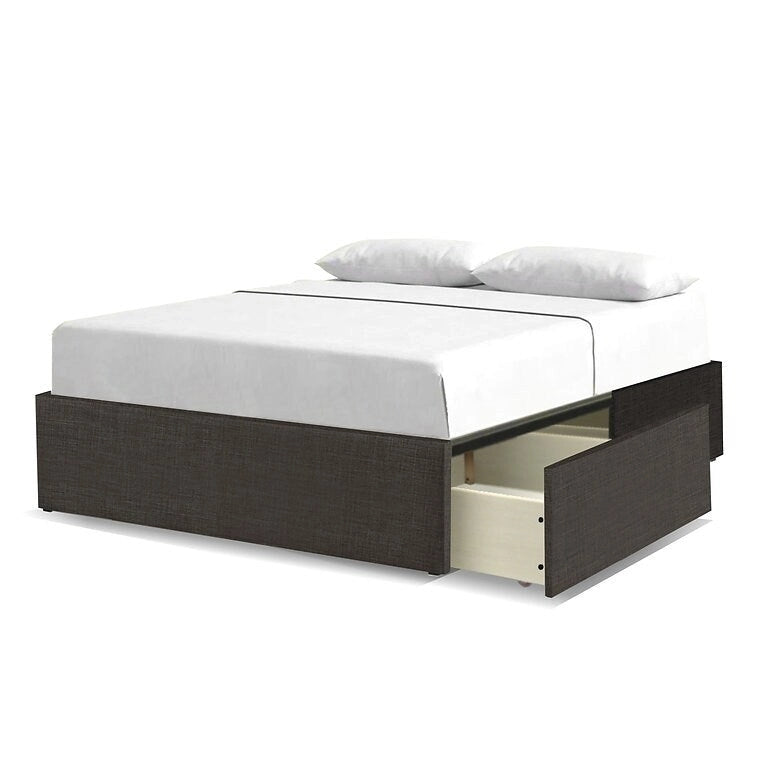 Lit plateforme capitonné gris/ivoire avec 2 tiroirs de rangement, King/Queen
