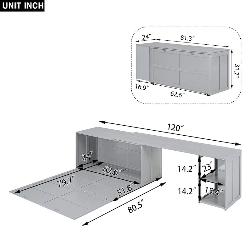 Lit escamotable Queen Size avec bureau rotatif