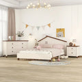 Ensembles de chambre à coucher 3 pièces, lit plateforme pleine grandeur avec table de chevet et commode de rangement, blanc+gris