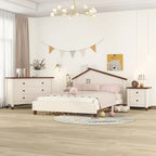 Ensembles de chambre à coucher 3 pièces, lit plateforme pleine grandeur avec table de chevet et commode de rangement, blanc+gris