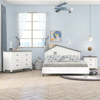 Ensembles de chambre à coucher 3 pièces, lit plateforme pleine grandeur avec table de chevet et commode de rangement, blanc+gris
