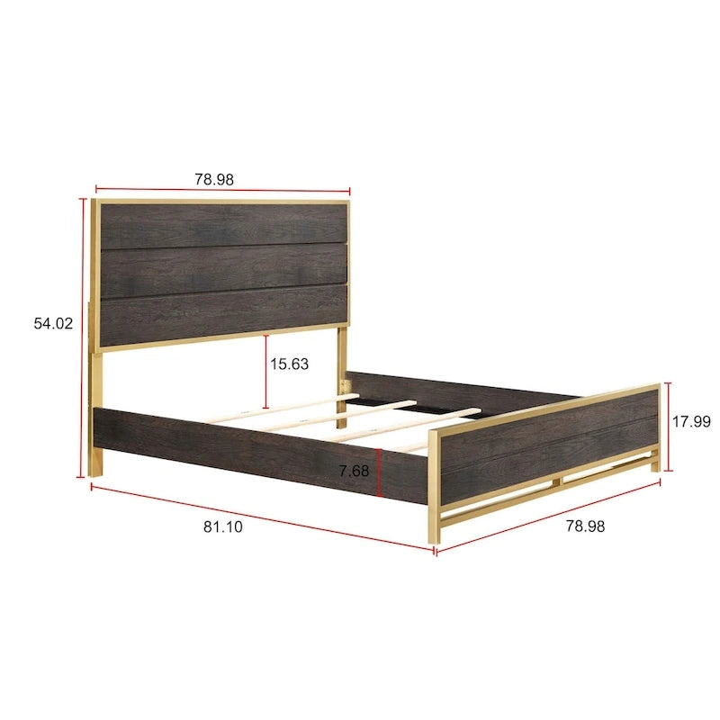 Ensemble de chambre à coucher Wedro 3 pièces en panneaux rustiques brun foncé