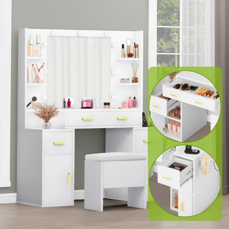 Coiffeuse Moasis avec prises intégrées et miroir lumineux - 55,1 H X 43,3 L X 15,74 P