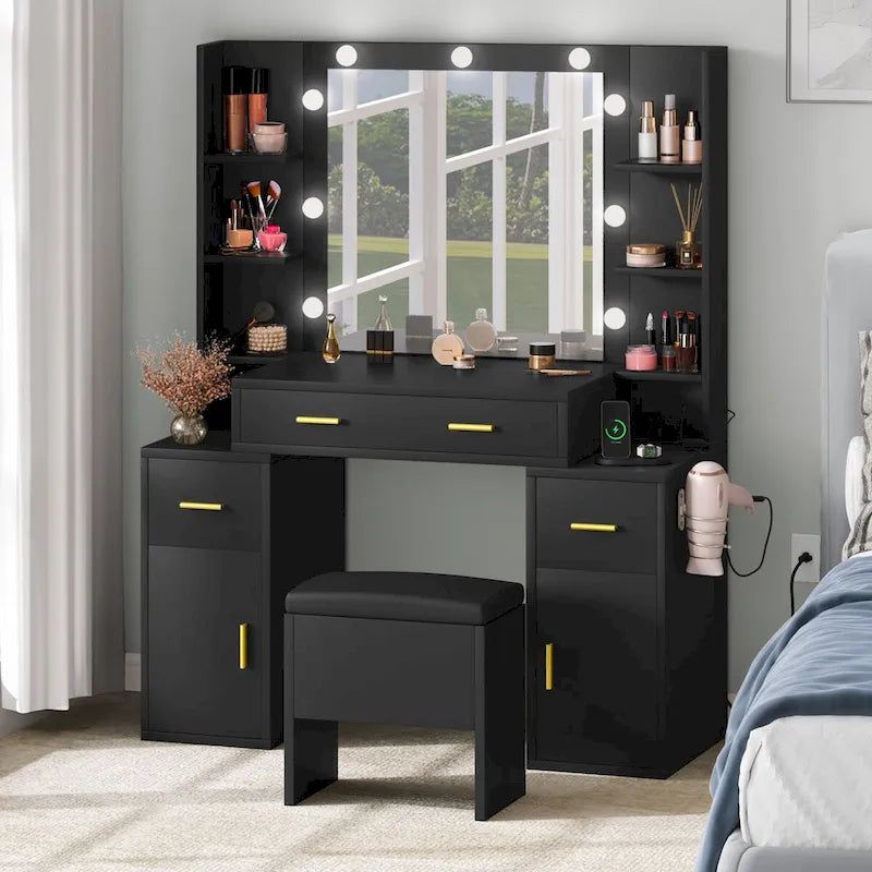 Coiffeuse Moasis avec prises intégrées et miroir lumineux - 55,1 H X 43,3 L X 15,74 P