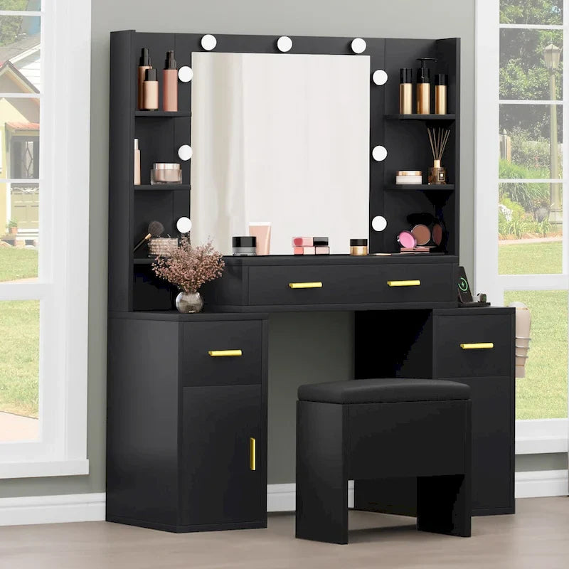 Coiffeuse Moasis avec prises intégrées et miroir lumineux - 55,1 H X 43,3 L X 15,74 P