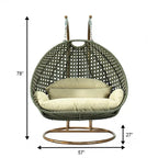 LeisureMod Fauteuil suspendu œuf 2 places avec support - Balançoire / hamac de patio en rotin osier pour extérieur/intérieur avec coussins