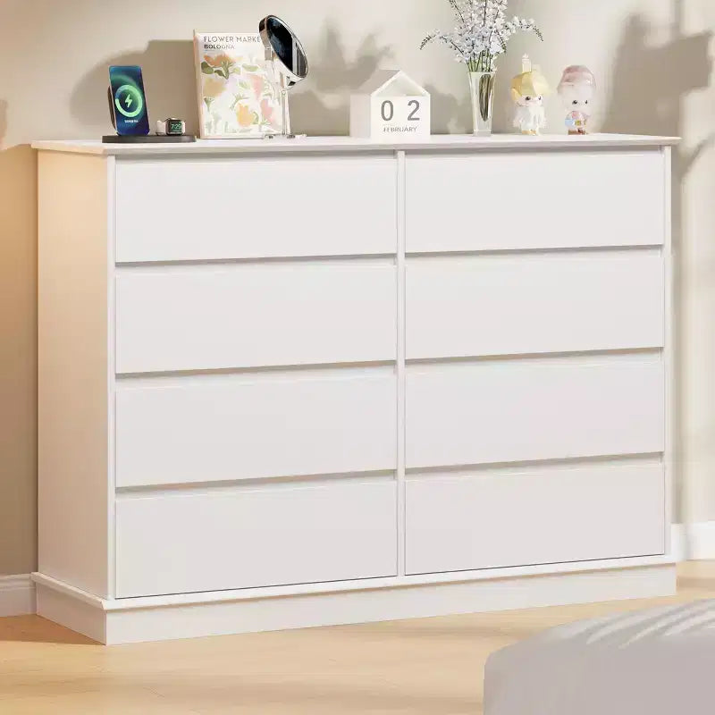 Commode à 8 tiroirs pour chambre à coucher, commode spacieuse avec rangement profond, commode double horizontale en bois avec grand plateau pour salon