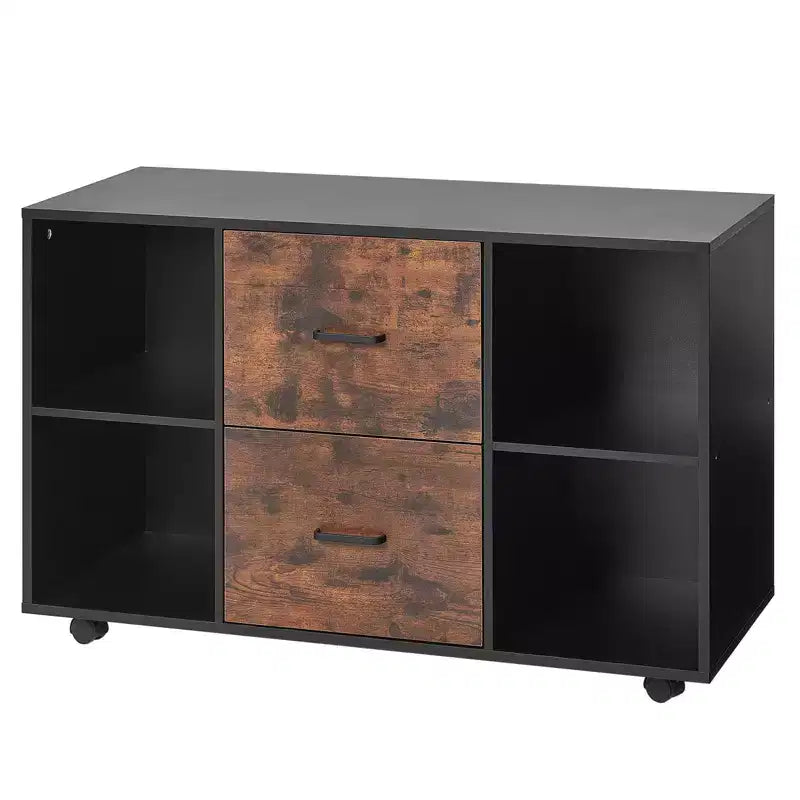 Meuble Classeur en Bois à 2 Tiroirs VEVOR, Classeur Mobile avec Étagères Ouvertes, Rangement de Dossiers Latéral à Roulettes, Noir