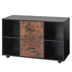 Meuble Classeur en Bois à 2 Tiroirs VEVOR, Classeur Mobile avec Étagères Ouvertes, Rangement de Dossiers Latéral à Roulettes, Noir