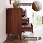 Commode 6 tiroirs pour chambre à coucher, commode de 120 cm de large avec profil incurvé, tiroirs en bois cannelé, commode moderne pour salon