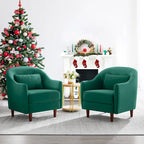 28,34 W Lot de 2 fauteuils d'appoint, fauteuil barillet en velours avec pieds en bois massif