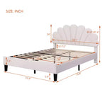 Lit plateforme pleine grandeur en tissu avec tête de lit capitonnée en velours floral