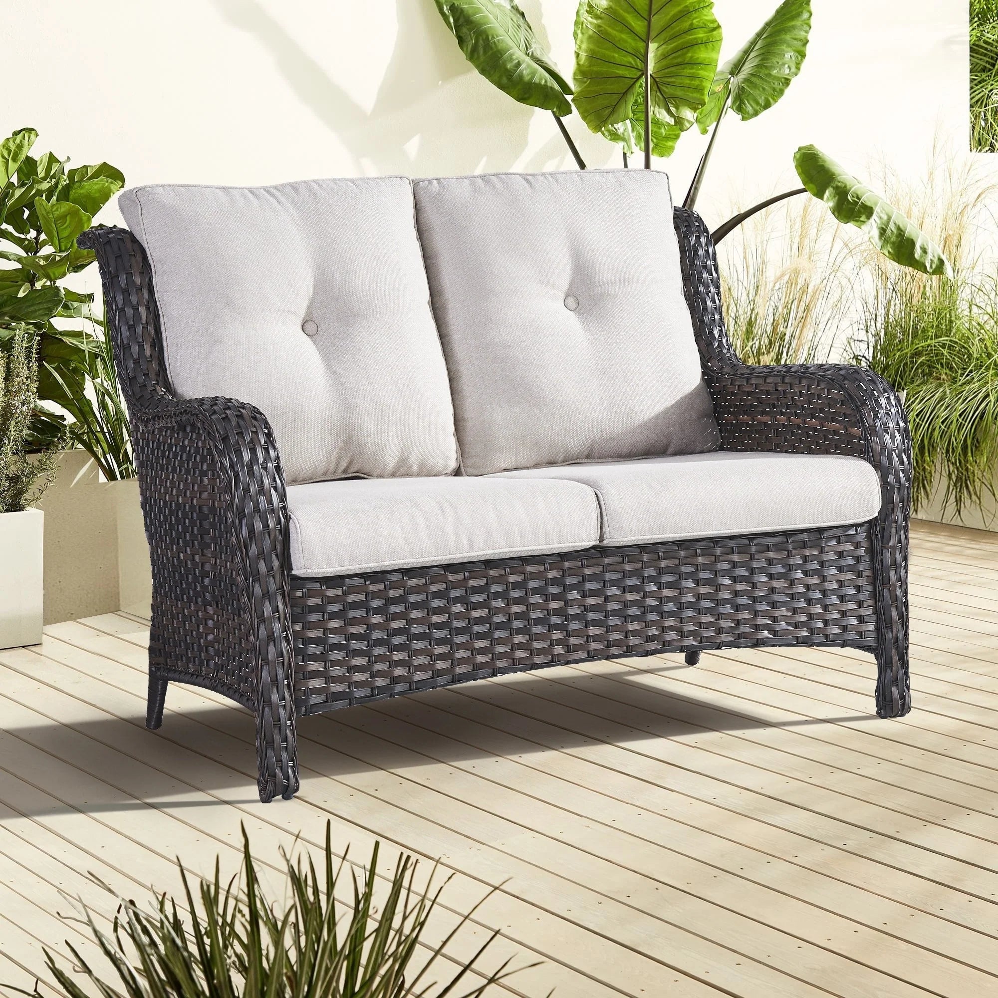 Gymojoy Canapé d'extérieur deux places en rotin Wicker Sofa Set