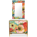 Ensemble Table Basse Console et Miroir de Jardin Secret Floral en Verre Biseauté Imprimé à l'Envers