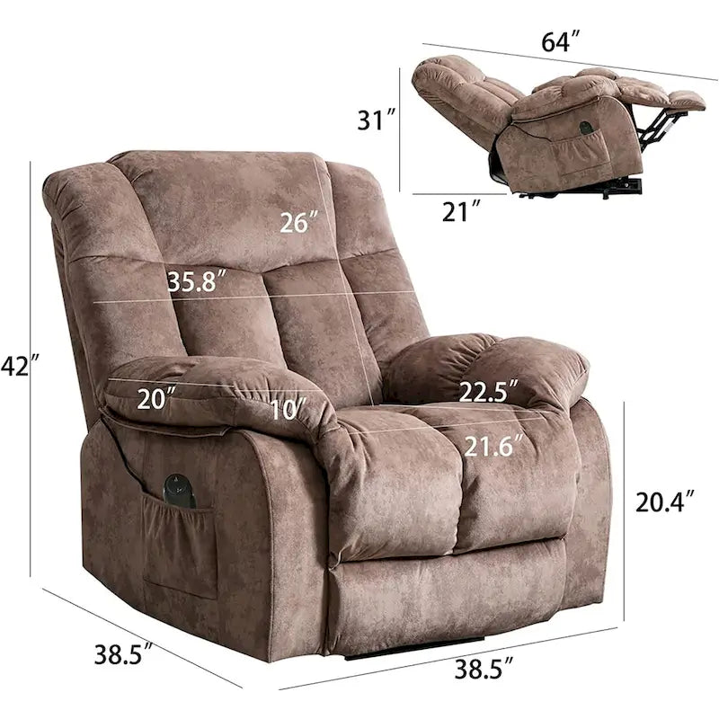 Fauteuil inclinable électrique avec fonction de levage pour personnes âgées, avec pochette latérale
