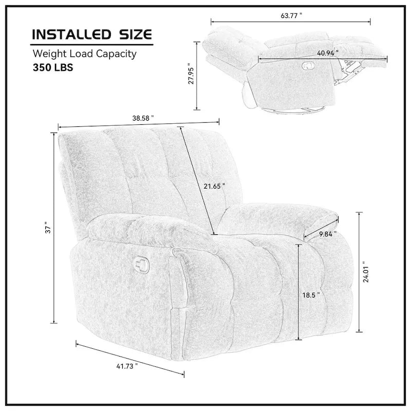 Fauteuil inclinable pivotant à 360 degrés en tissu robuste pour salon